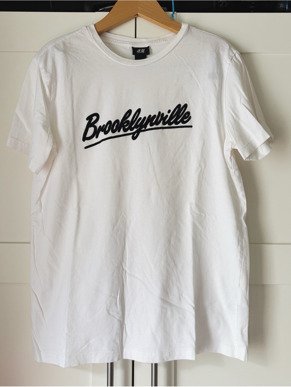 H&M White T-Shirt with Black 'Brooklynville' Script